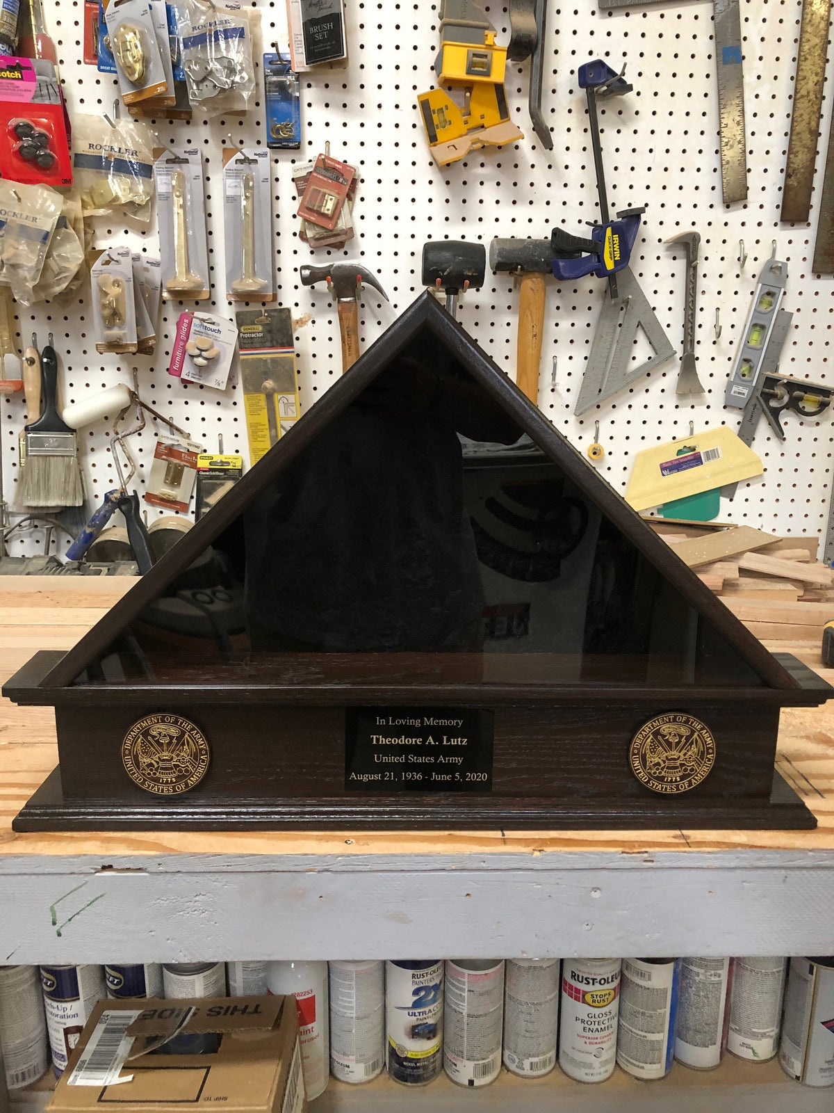 Burial 5 x 9 Flag Pedestal with Engraved Plaque and Branch of Service Wood Medallions