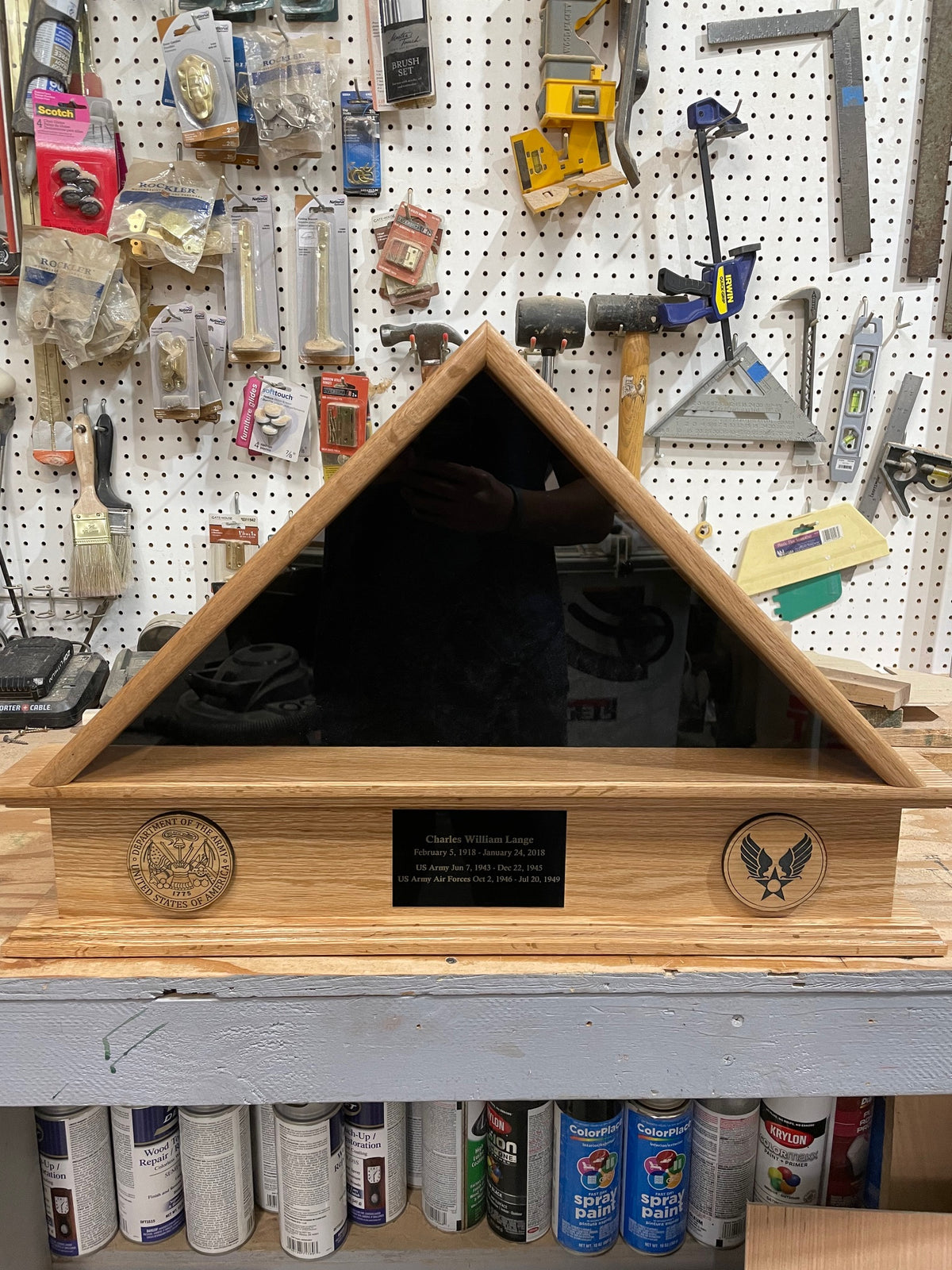 Burial 5 x 9 Flag Pedestal with Engraved Plaque and Branch of Service Wood Medallions