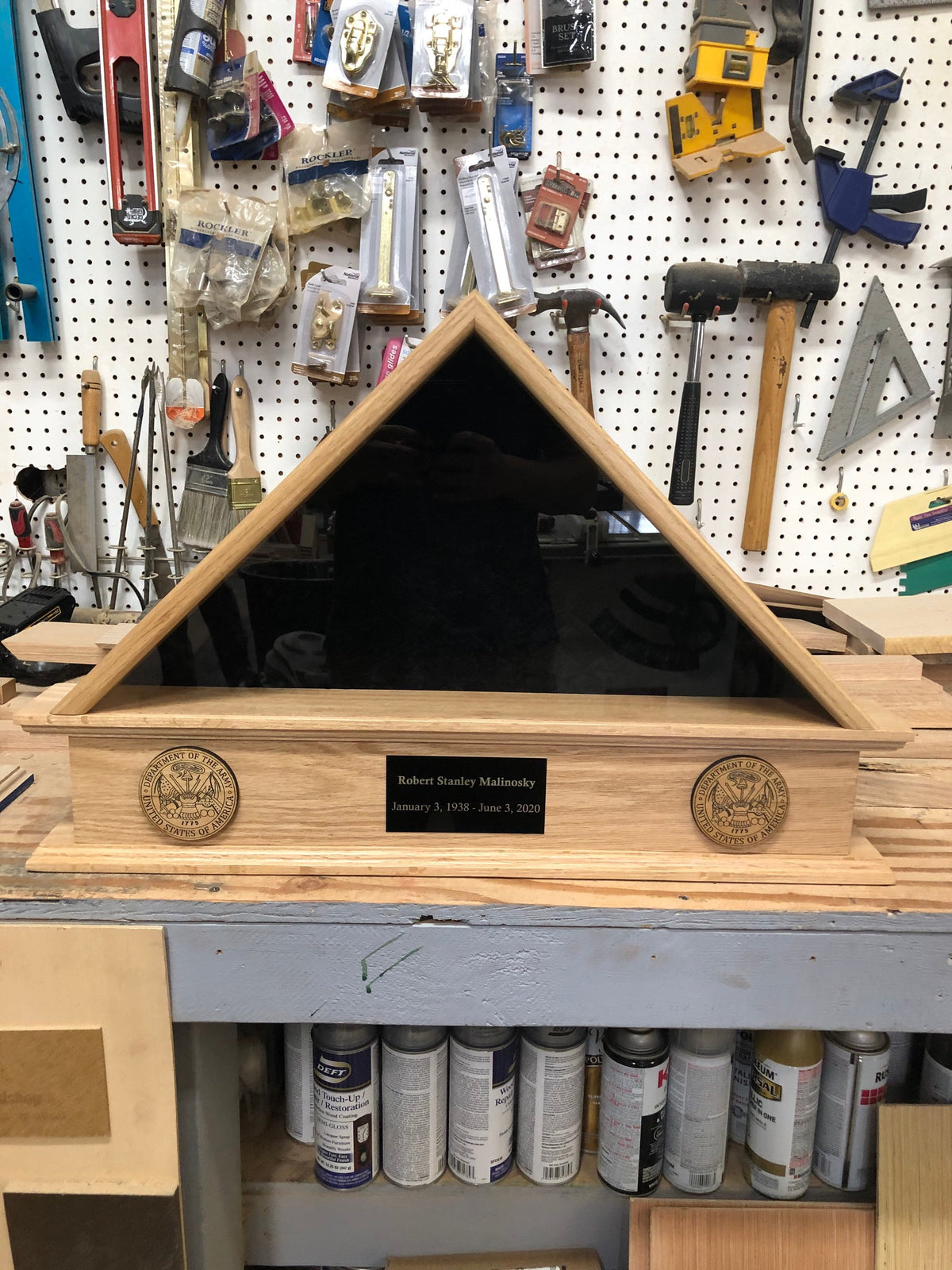 Burial 5 x 9 Flag Pedestal with Engraved Plaque and Branch of Service Wood Medallions